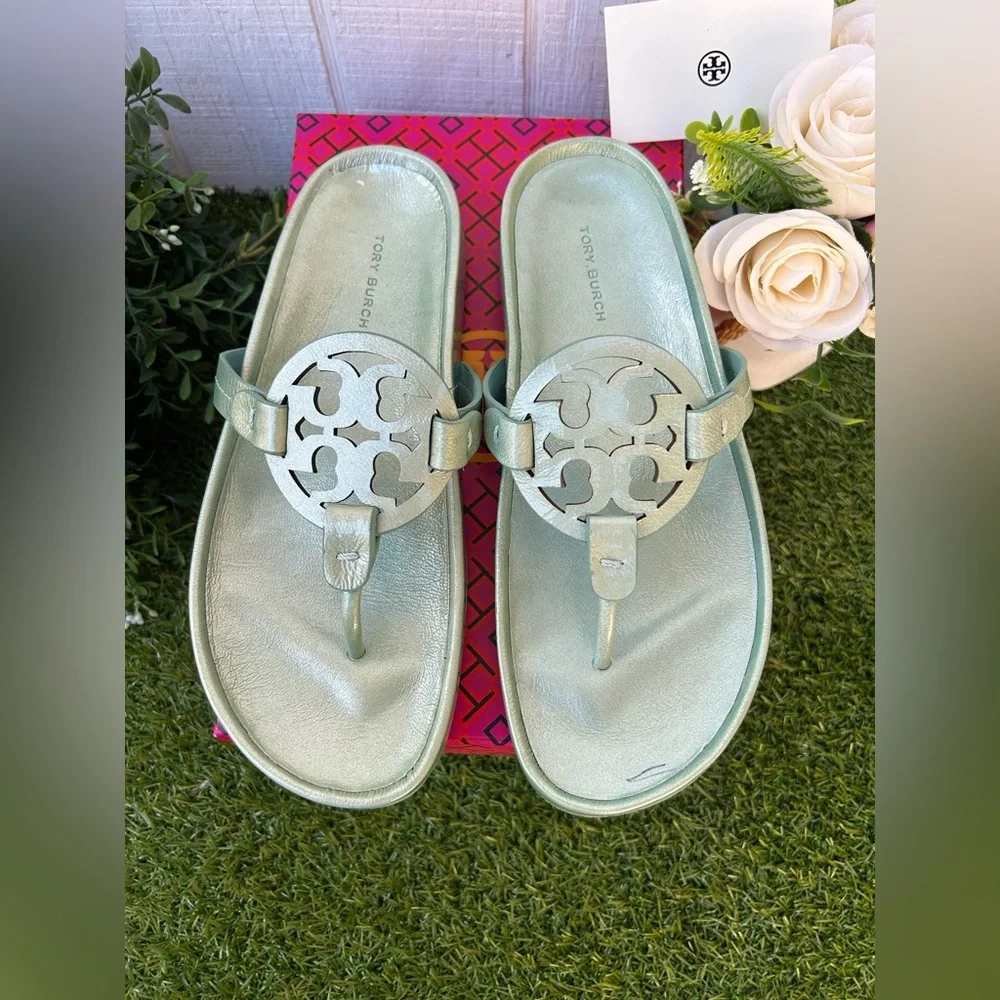 TORY BURCH MILLER CLOUD METALLIC LEATHER AUDREY BLUE 400 SIZE US 8  NEW